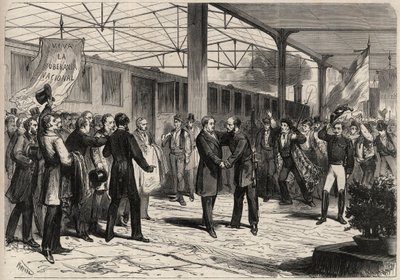 Revolução de Setembro de 1868 em Espanha (Gloriosa): chega de Salustiano Olozaga (1805-1873) em Madrid. Gravura em "L