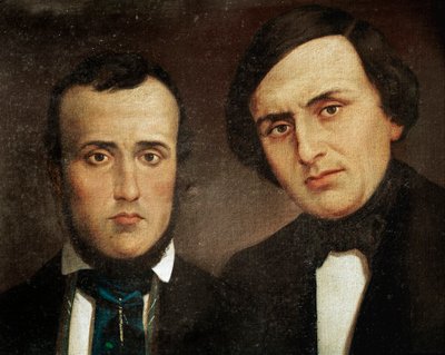 Risorgimento: retrato dos irmãos Attilio Bandiera (1810-1844) e Emilio Bandiera (1819-1844). Pintura anônima. Roma do século XIX, Istituto Storia Risorgimento de Unknown artist