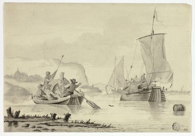 Cena do rio com barcos de Unknown artist