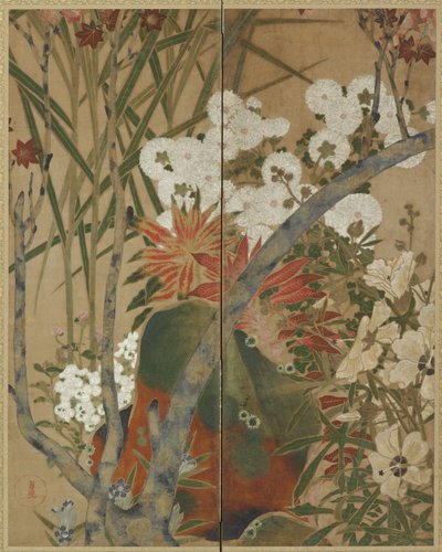 Rocha, mudas e flores de outono de Unknown artist