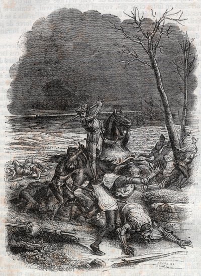 Roland massacra o povo de Cymosque - gravura de 1851 de “” Furious Roland ”” de Unknown artist