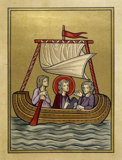 São Paulo, São Sylvain (ou Silas) e São Timóteo em um barco - de miniatura de Unknown artist