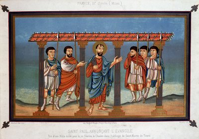 São Paulo anunciando o Evangelho - de uma Bíblia escrita para o Rei Carlos, o Careca, na Abadia de São Martinho de Tours, século IX de Unknown artist