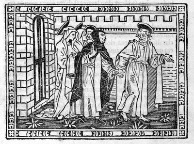 São Pedro conduzido pela mão de Savonarola (Jerônimo Savonarola) (1452 - 1498) - no "Compêndio do Apocalipse", incunábulo de 23/4/1496. de Unknown artist