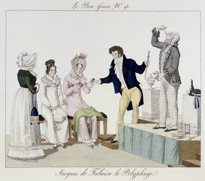 Saltimbanque: Jacques de Falaise o polifago (ele engole qualquer coisa, animais vivos...) - em "Le bon genre", deb. Século XIX de Unknown artist