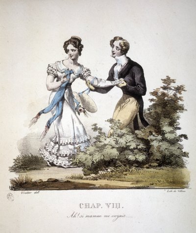 Cena de amor cortês entre dois jovens. v. 1820. de Unknown artist