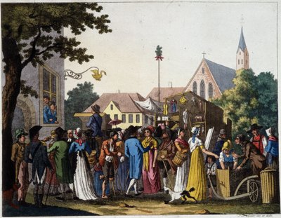 Cena da caminhada no século XVIII - gravura de Unknown artist