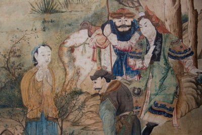 Cenas da vida quotidiana na China, detalhe do papel de parede chinês, gabinete chinês, residência de caça, de Filippo Juvarra (1678-1736), Stupinigi, Piemonte, Itália de Unknown artist