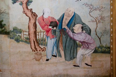 Cenas da vida quotidiana na China, detalhe do papel de parede chinês, gabinete chinês, residência de caça, de Filippo Juvarra (1678-1736), Stupinigi, Piemonte, Itália de Unknown artist