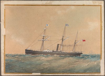 Navio a vapor de parafuso com bandeira de Satsuma, provavelmente "Lotus", início do século XIX (aguarela) de Unknown artist