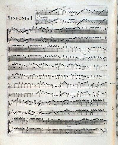 Música para a flauta na primeira sinfonia do Sei sinfonie a piu strumenti op. 5 por François Joseph Gossec de Unknown artist