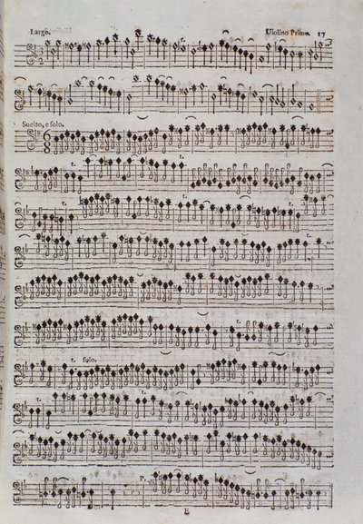 Página de música para o violino na Sinfonia da chiesa e devido violino de Francesco Manfredini de Unknown artist