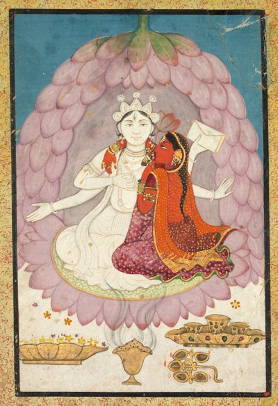 Shiva com Sati sentado em uma flor de lótus de Unknown artist