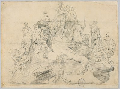 Esboço de Apolo, as nove Musas e Pégaso no cume do Helicon de Unknown artist