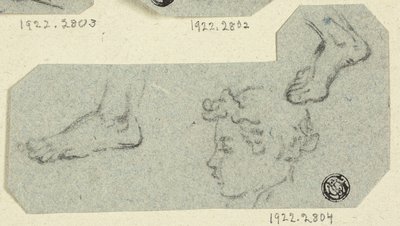 Esboços de cabeça de rapaz em perfil, pés de Unknown artist