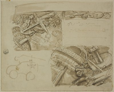 Esboços de vários objetos, incluindo âncora de Unknown artist
