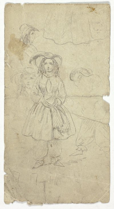 Esboços de uma rapariga (anverso); Esboços de um tocador de banjo (verso) de Unknown artist