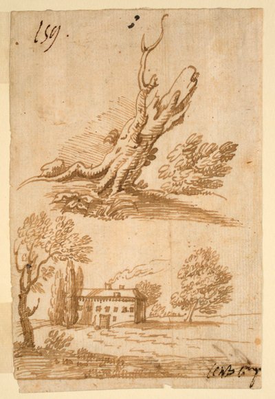 Esboços de uma Villa e Árvore de Unknown artist