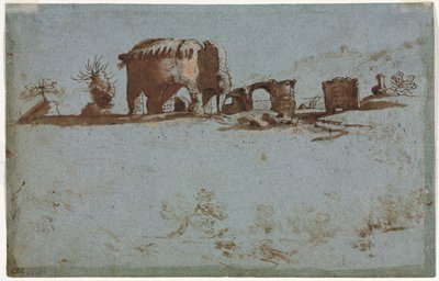 Pequeno Grupo de Ruínas Romanas (verso) de Unknown artist