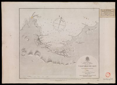 América do Sul, costa do Chile - Baía de Valparaiso pelos oficiais do HMS "Beagle" 1835 de Unknown artist