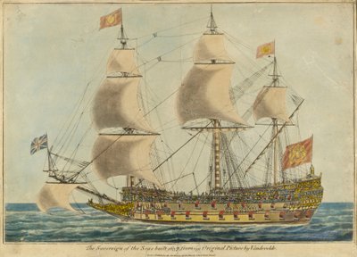"Sovereign of the Seas" (1637), segundo um original de Willem Van de Velde, o Velho de Unknown artist