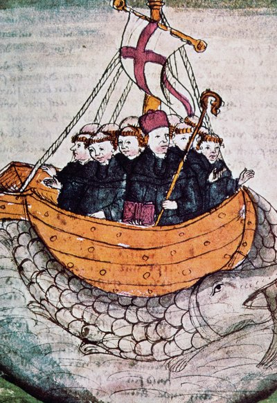 St Brendan sobre baleia, miniatura de Manuscriptum translationis Germanicae de Unknown artist