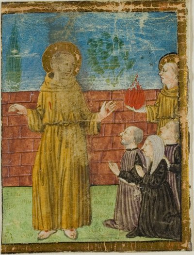São Francisco de Assis com os doadores numa inicial historiada de um manuscrito não identificado de Unknown artist