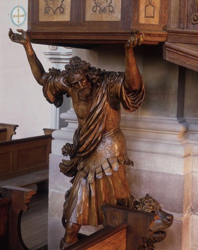 Estátua de Sansão sob o púlpito da igreja da abadia de Ebersmunster, Alsácia de Unknown artist