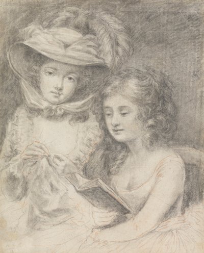 Estudo de uma Mulher Costura e uma Leitura de Raparigas de Unknown artist