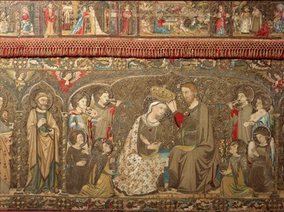 Detalhe de tapeçaria decorando um altar representando a coroação da Virgem - Da Igreja de Santa Maria Novella de Unknown artist
