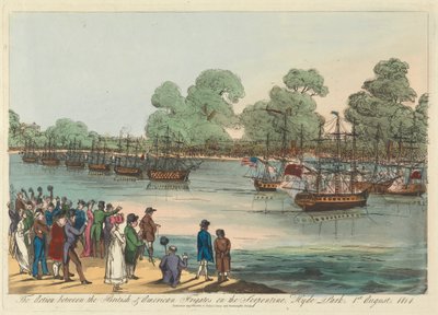 A Acção entre as Frigadas Britânicas e Americanas na Serpentina, Hyde Park 1 de Agosto de 1814 de Unknown artist