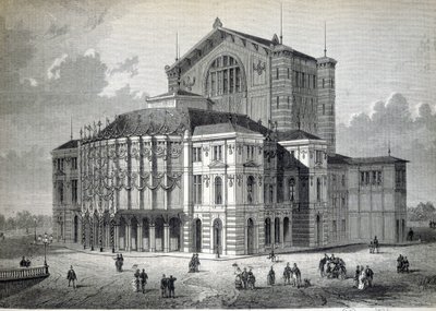 O Teatro Modelo Bayreuth, construído por iniciativa de Richard Wagner e inaugurado em 1876 de Unknown artist