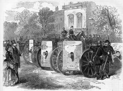 A Comuna de Paris, em 1871. Metralhadora blindada utilizada pelos federais (comunas) de Unknown artist