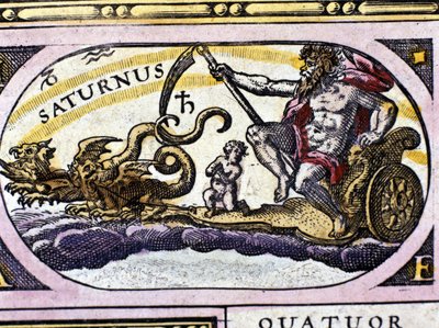 O Deus Saturno (Cronos) em um tanque desenhado por dois dragões. de Unknown artist