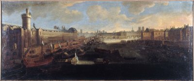 A Grande Galerie do Louvre, com a Porte Neuve, o Pont-Neuf, a Cité, o Collège des Quatres-Nations em construção e o Quai Malaquais, cerca de 1665, no Sena, a galé real, actuais 1.º e 6.º bairros, entre 1660 e de Unknown artist