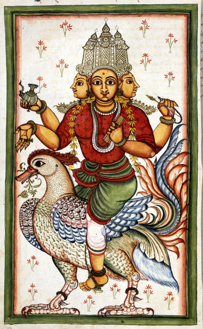 A página da divindade hindu Brahma Page retirada do manuscrito (ms.8300) "História de Mogol" (Moghul ou Moghol) de Stefano Nivibus Cardeira. Século XVIII. Bibloteca marciana, Veneza de Unknown artist