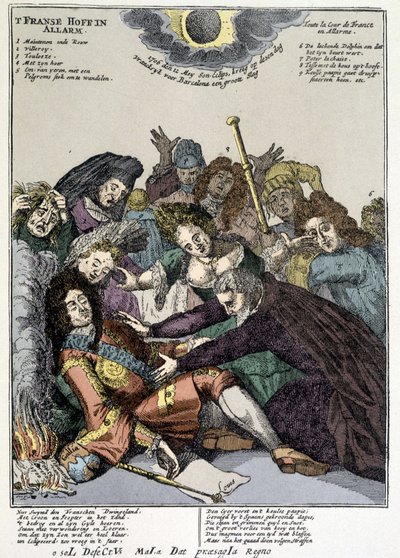 O Rei desmaiou e os cortesãos rodearam-no, lamentando: escárnio nas lapelas de Luís XIV na Holanda e Itália em 1706 de Unknown artist