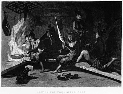 A Vida dos Esquimós em um Iglu - Elisha Kent Kane, Exploração Ártica nos Anos 1853 - 1855, Filadélfia, Crianças e Peterson de Unknown artist