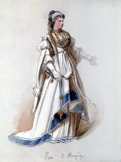 Os Mestres Cantores de Nuremberga (Die Meistersinger von Nürnberg), ópera criada por Richard Wagner: O traje de Eva para a primeira actuação. Museu Wagner Bayreuth. de Unknown artist