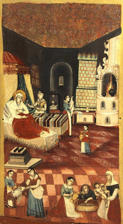 A Natividade da Virgem - Anônimo - um 1700 - Tempera em painel - 113,6x65,4 - Museu Ivan Honchar de Kiev de Unknown artist