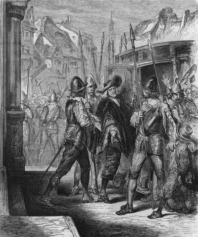 A prisão de Pierre Brousel (1575 - 1654) em 1648, sob a ordem de Ana da Áustria, que provocou o alívio do povo (dias das barricadas) e da Fronde. Gravura a partir de 1866. de Unknown artist