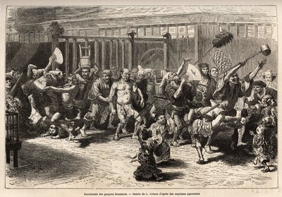 O bacanal dos cervejeiros, na noite de Ano Novo, após receberem o salário e o festoye, entram numa alegre e barulhenta procissão em Edo (actual Tóquio), equipada com um enorme lavatório de saquê e um longo espanador para empurrar os tectos, o príncipe do d de Unknown artist