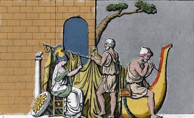 A construção do navio Argo, assistido por Minerva, com a madeira sagrada dos carvalhos de Dodone. de Unknown artist