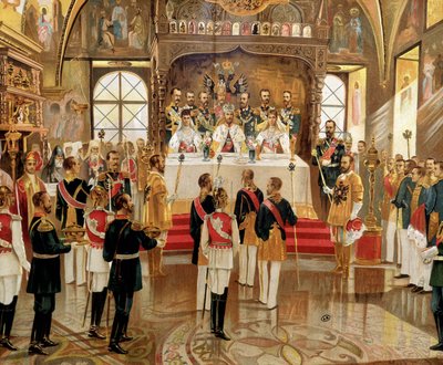 A coroação de Ysar Nicholas II (1868-1918) em Moscovo, Rússia de Unknown artist