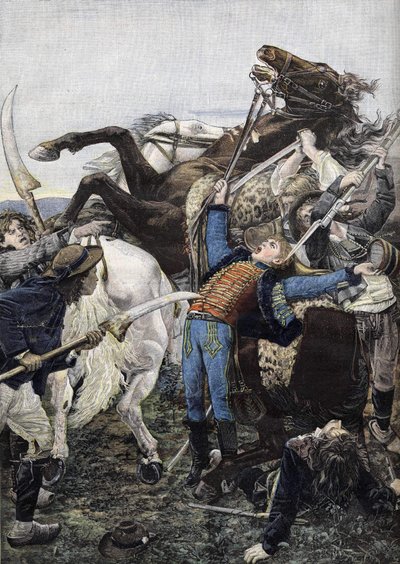A morte de Joseph Bara (1779-1793), baterista das tropas republicanas e provavelmente morto por ladrões. Gravura de 1894 de Unknown artist