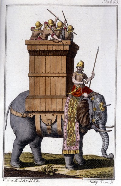 O elefante que os cartagineses usavam como animal de trabalho e de guerra. gravura - na "Enciclopedia universale illustrata". de Unknown artist