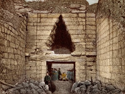 As escavações em Mycenes dirigidas por Heinrich Schliemann (1822-1890) - O portão do leão, entrada principal de Mycenae - de Unknown artist