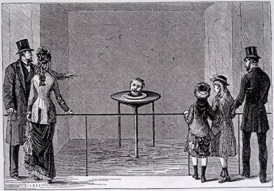A experiência do "parlant decapite" de Robert Houdin - gravura, final do século XIX de Unknown artist