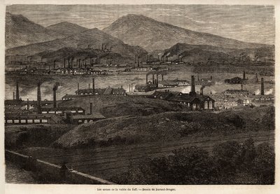 As fábricas do Vale Taff. Desenho de Durand Brager, para ilustrar uma visita às principais fábricas do País de Gales em 1862, por L.Simonin. Gravura em "Le tour du monde", editado por Edouard Charton de Unknown artist