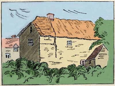 A casa de Francis Drake (1540-1596), explorador britânico e corsário em Crowndale, perto de Tavistock. Foi destruída no século XIX. de Unknown artist